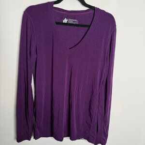 Woolly Women's XL Purple Merino Wool Blend Long Sleeve V Neck Casual T Shirt Top